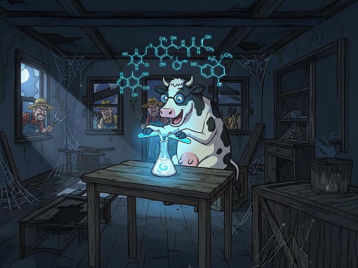 NOT MILK illustrated cow scientist campaign thumbnail.